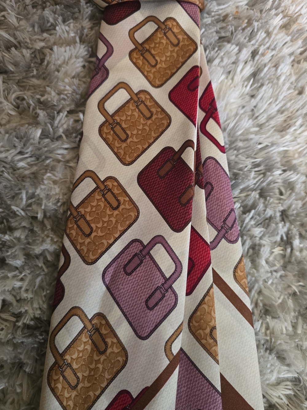 Coach Women's Multicolor Silk Scarf - Cream, Brown & Pink Print - Picture 2 of 5